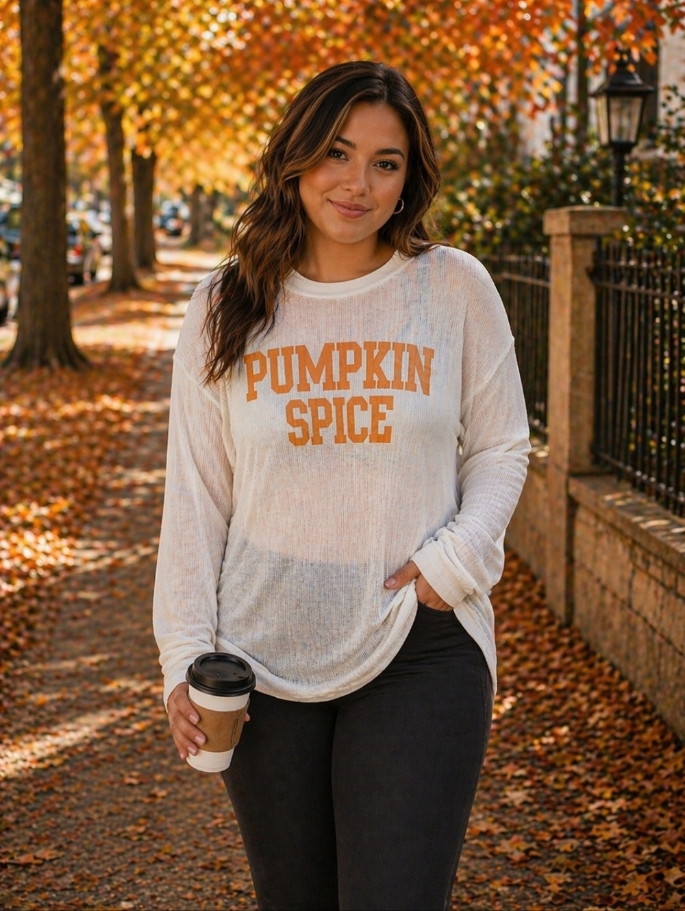 Old Navy *NEW Women's "Pumpkin Spice"🎃 Long  Sleeve Tee - Size XL